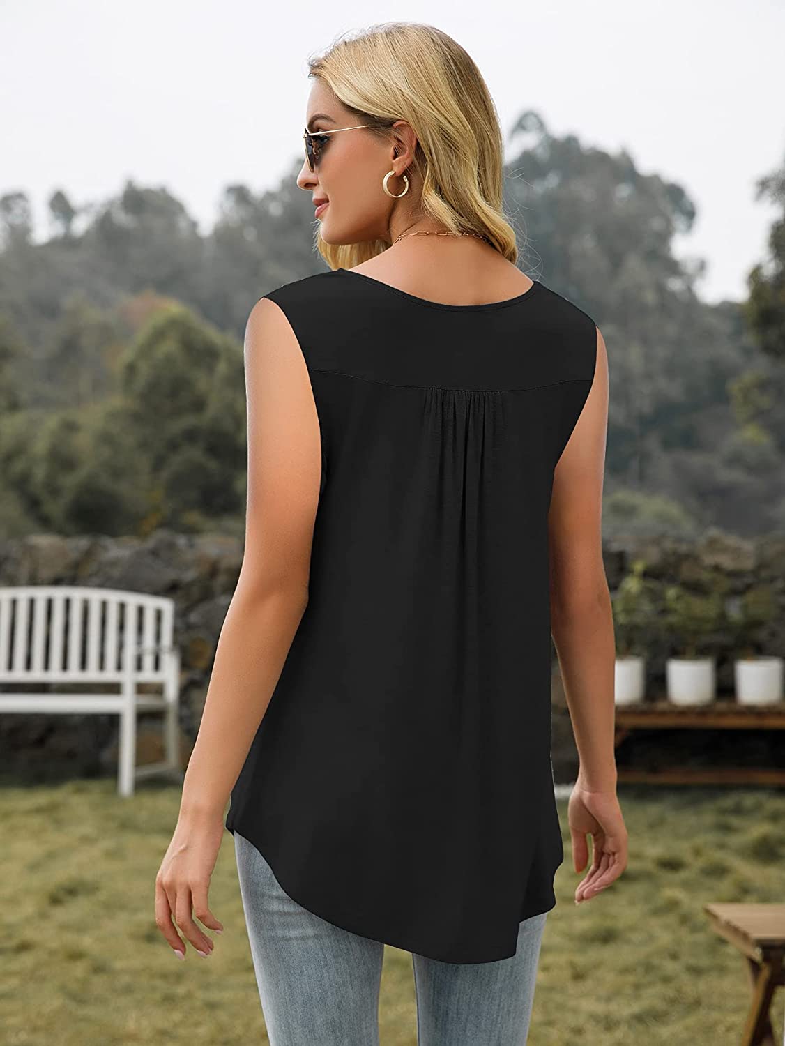 AMCLOS Womens Floral Tie-Dye Tops V Neck T-Shirts Button up Tunic Casual Flowy Pleats Tanks Long Sleeve Blouses