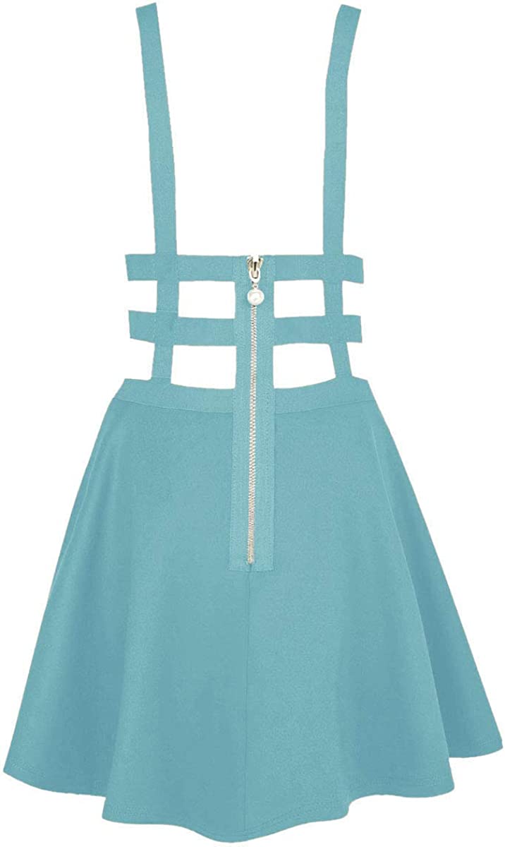 EXCHIC Women's Braces Skirt Pleated A-Line Suspender Mini Skirt