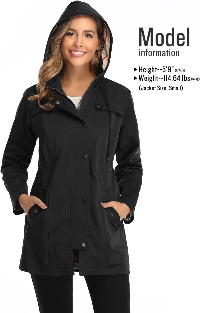 Women's Long Hooded Rain Jacket Outdoor Raincoat Windbreaker