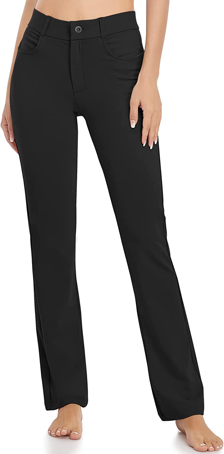 HISKYWIN Women Yoga Dress Pants Stretchy Work Pants Straightleg/Bootcut Office Slacks with Pockets for Business Casual Petite