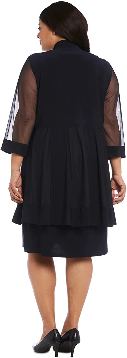 R&M Richards Women's One Size 2 Piece Mesh Panel Beaded Neck Jacket Dress
