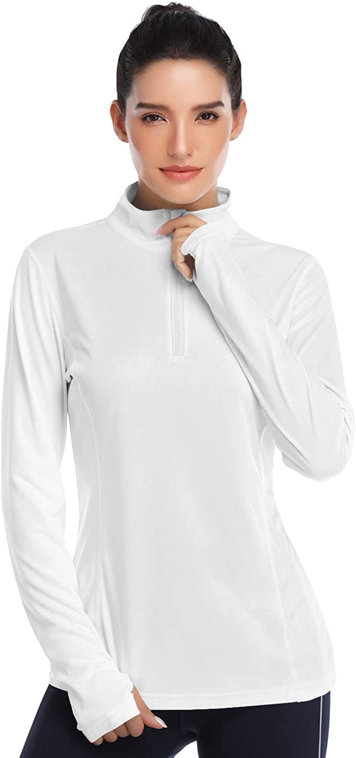 HISKYWIN Womens UPF 50+ Sun Protection Tops Long Sleeve Half-Zip Thumb Hole Outdoor Performance Workout Shirt
