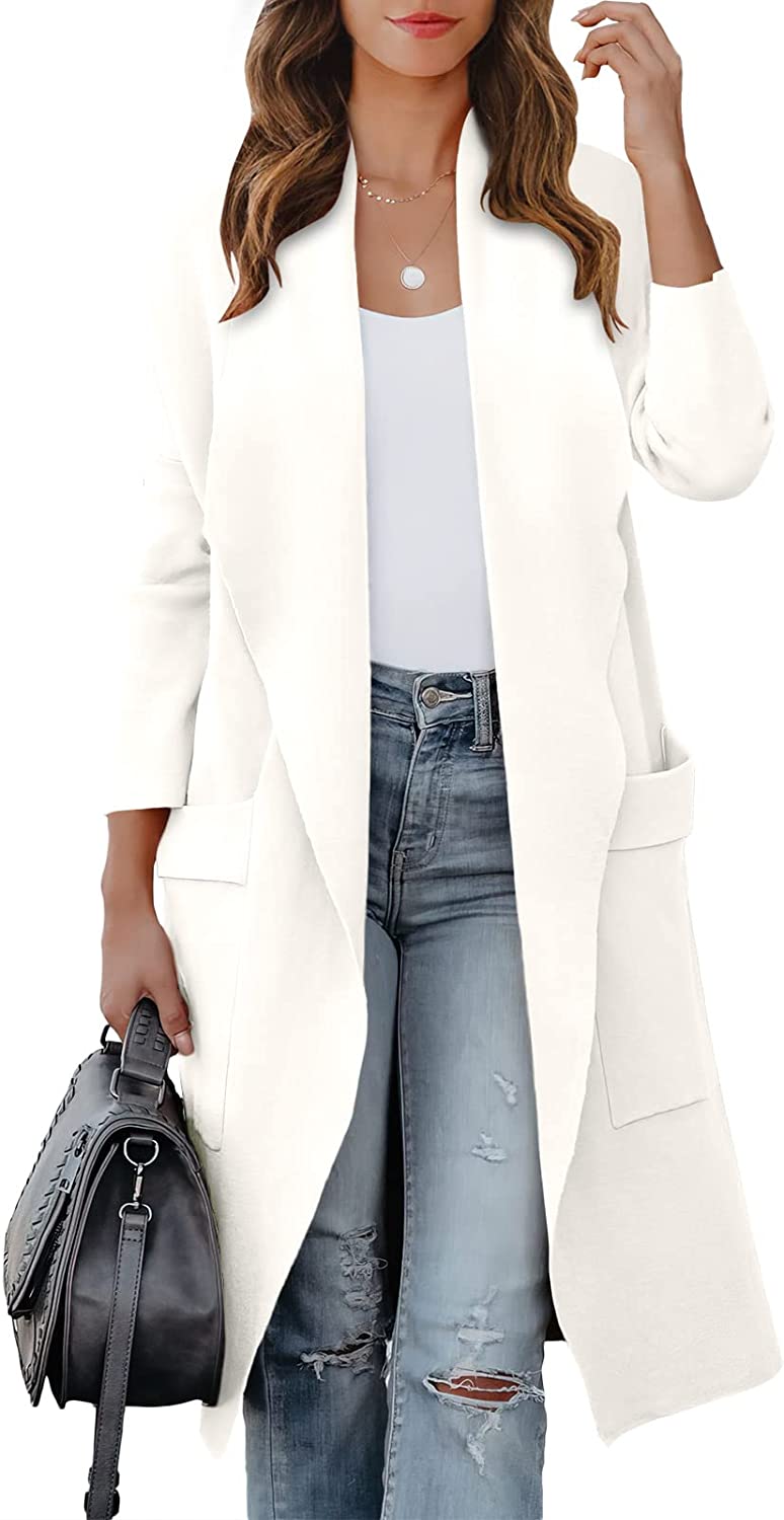 ANRABESS Women's Casual Long Sleeve Draped Open Front Knit Pockets Long Cardigan Jackets Sweater