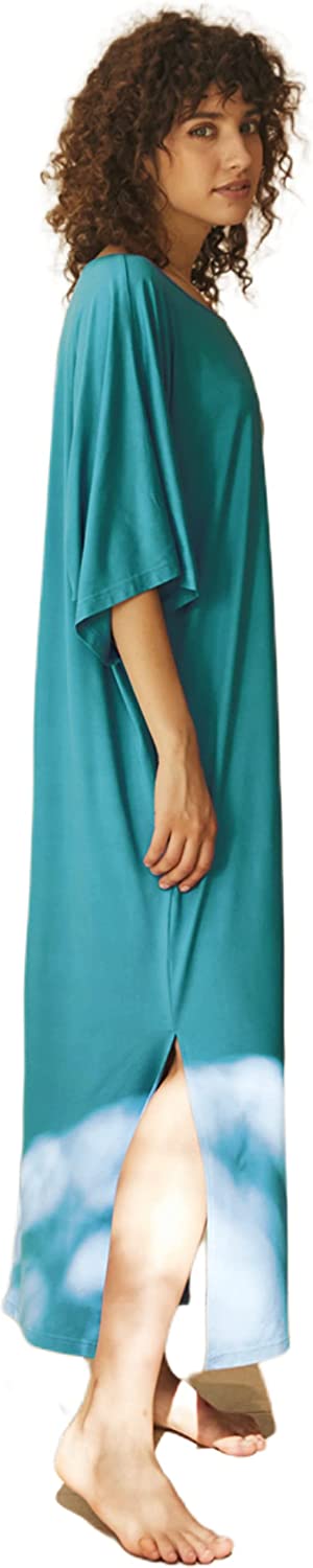 Ekouaer Nightgown, Womens Round Neck Loungewear Split Maxi Sleep Dress Casual Loose Caftan Long Night Shirt