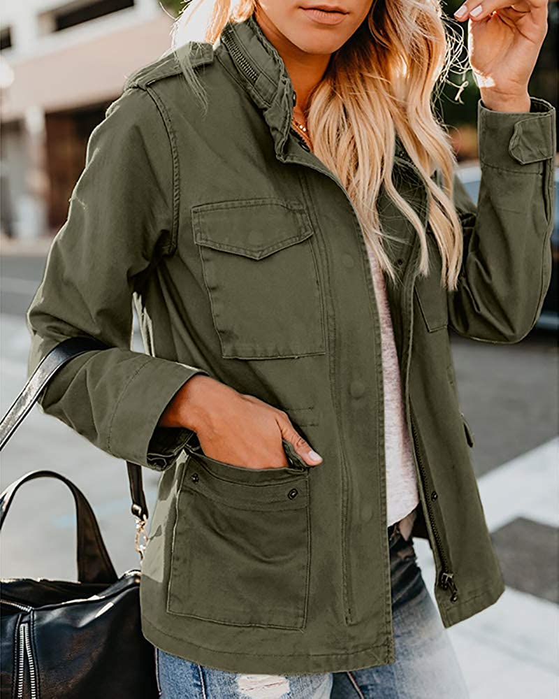 Soulomelody Womens Military Anorak Jackets Safari Utility Zip Up Lightweight Hoodies Casual Spring Fall Jacket with Pockets