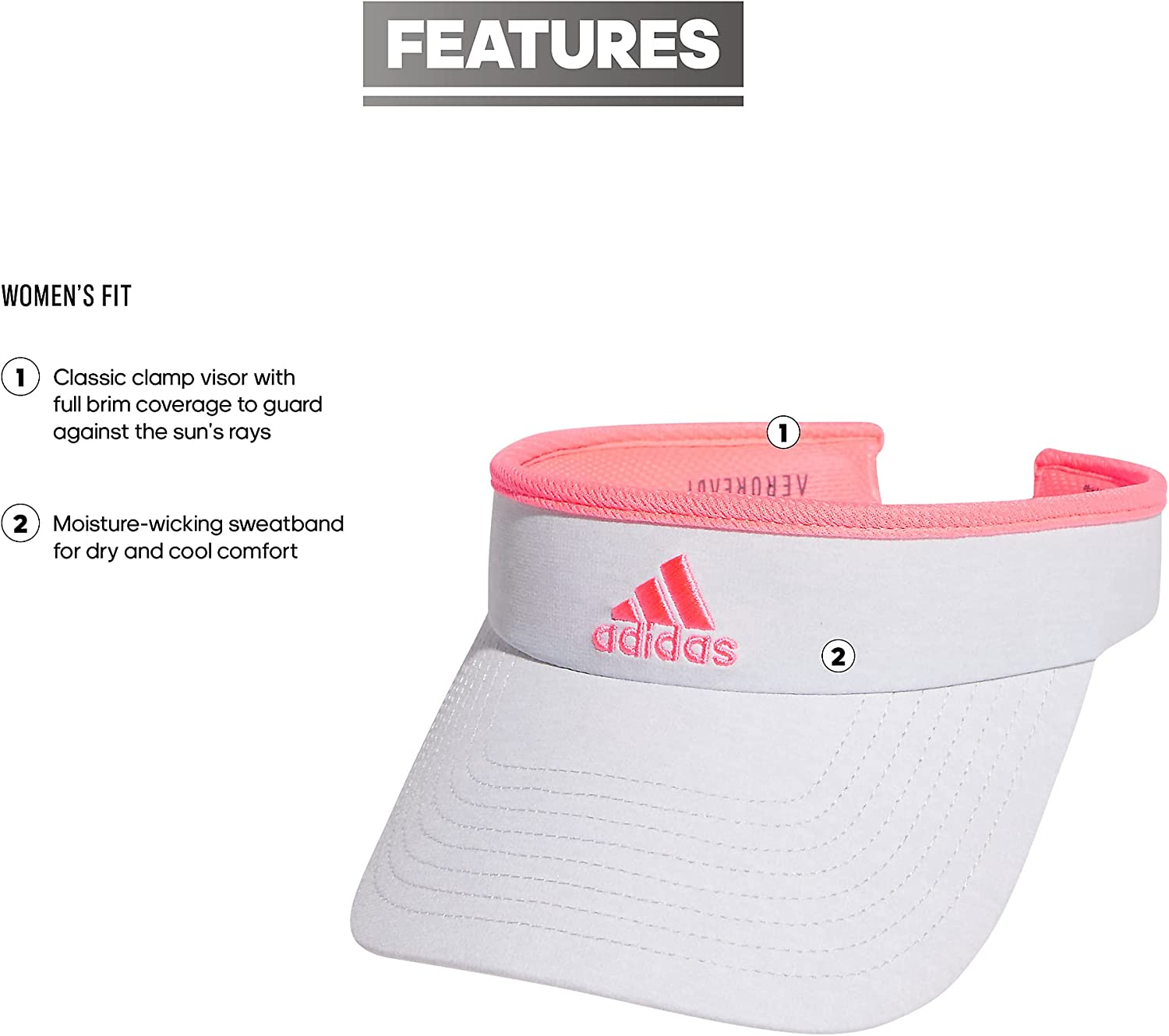 adidas womens Match visors headwear, Jersey Hats White/Acid Red, One Size US