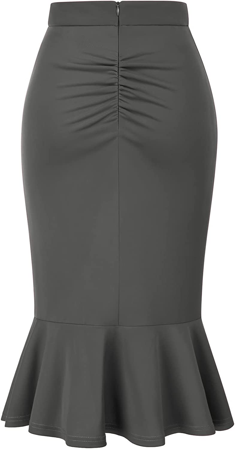 Belle Poque Women’s High Waisted Peplum Midi Pencil Skirt Work Business Skirts with Belt
