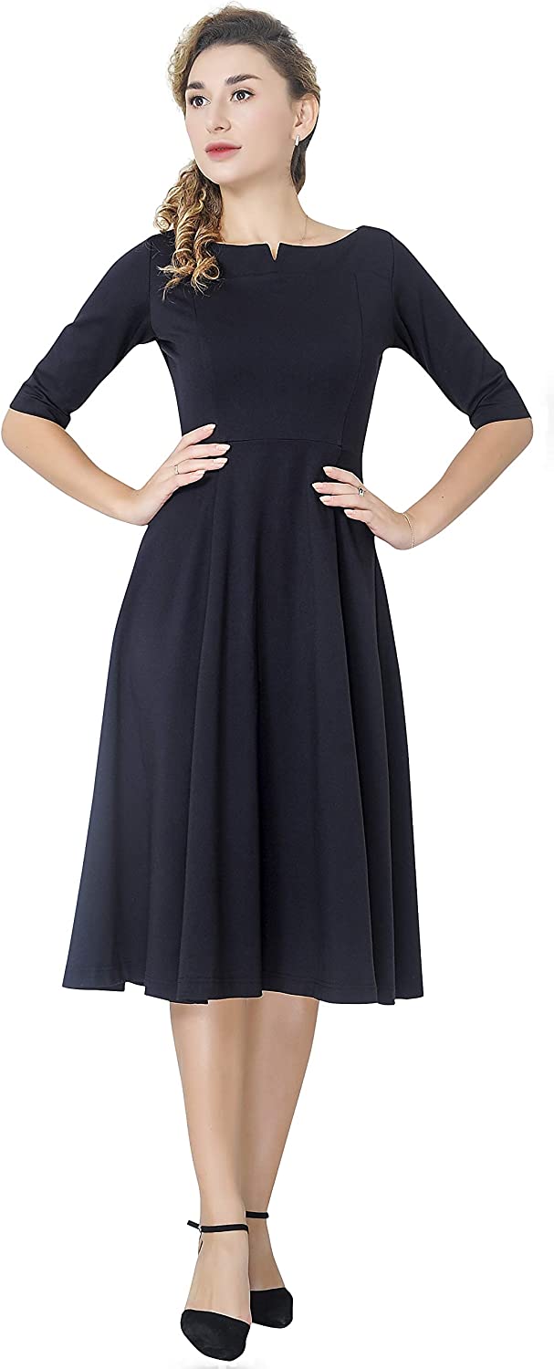 Marycrafts Women's Fit Flare Tea Midi Dress for Office Business Work