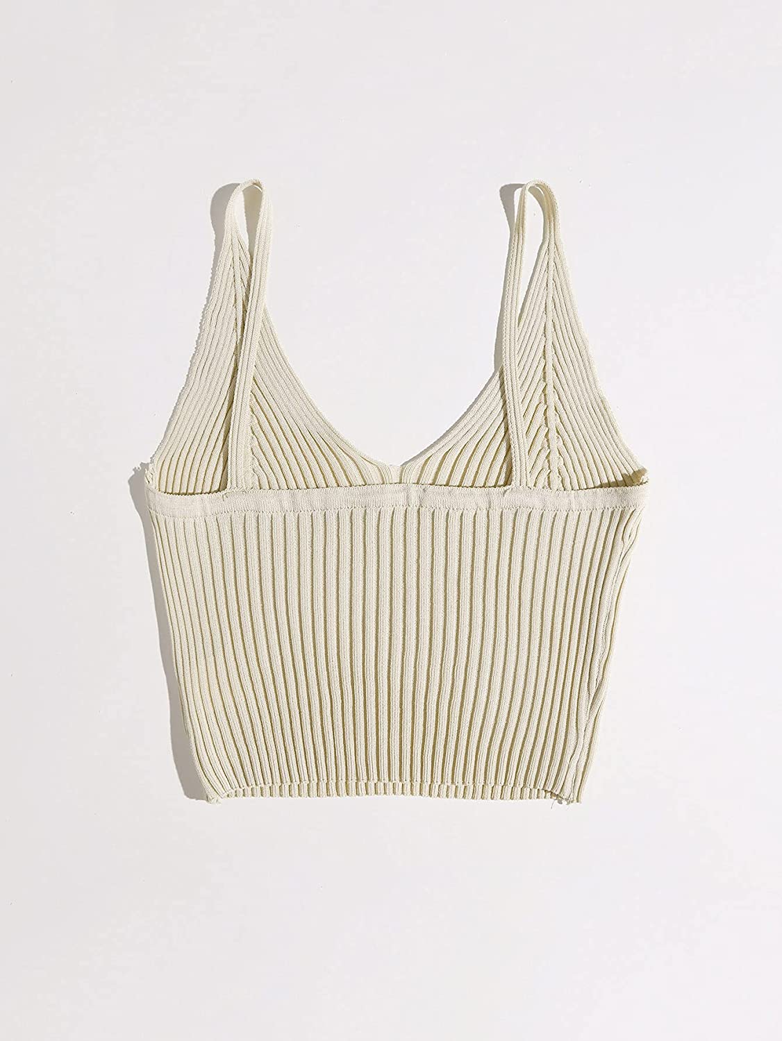 SweatyRocks Women's V Neck Crop Cami Top Ribbed Knit Spaghetti Strap Sleeveless Vest