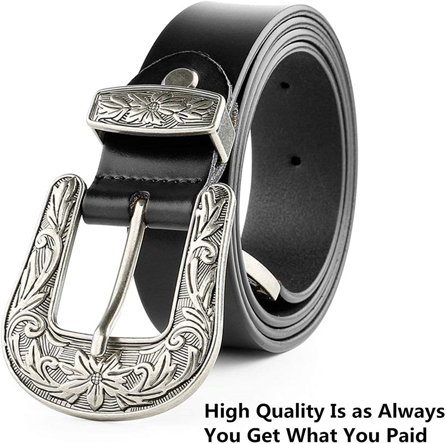 JASGOOD Women Leather Belts Ladies Vintage Western Design Black Waist Belt for Pants Jeans Dresses