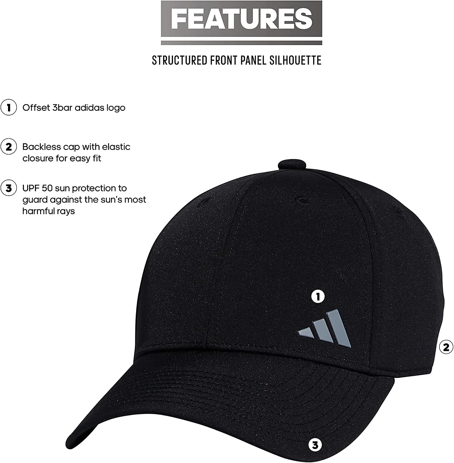 adidas Women's Backless Ponytail Hat Adjustable Fit Baseball Cap, Black/Black/Grey, One Size