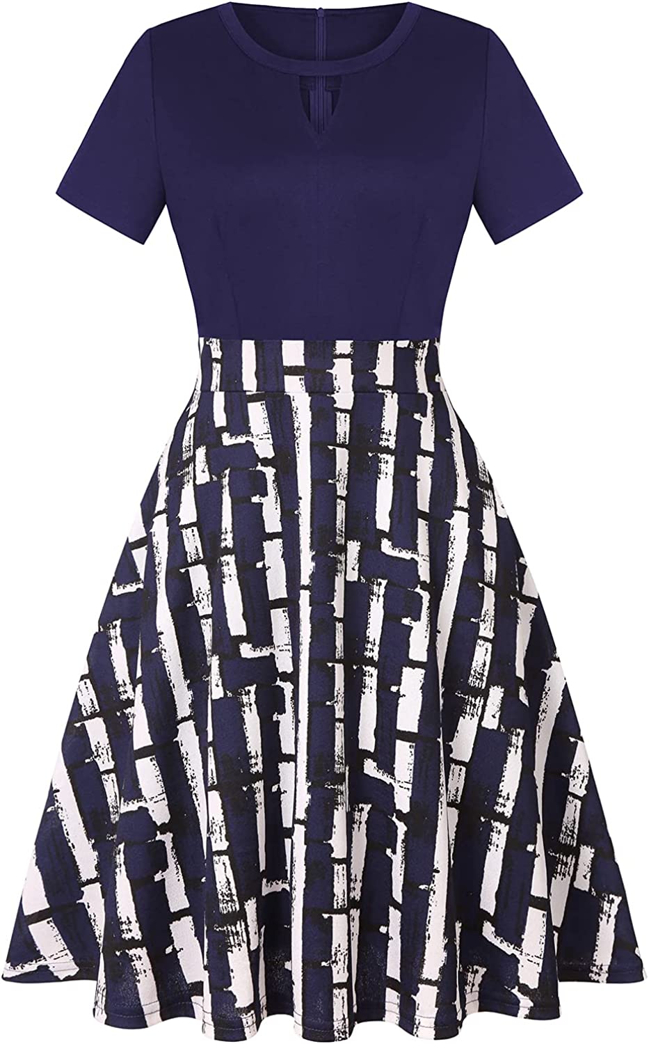 IHOT Women's Vintage Floral Flared A-Line Swing Casual Party Dresses with Pockets