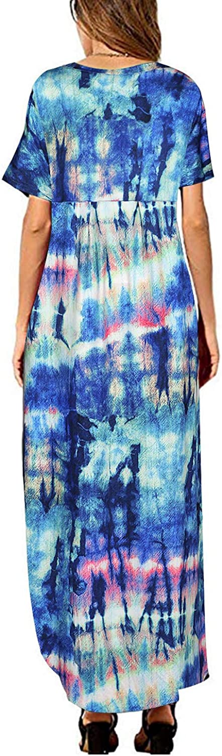 Arolina Women's Summer Maxi Dress Short Sleeve V Neck Casual Loose Long Beach Split Dresses with Pockets