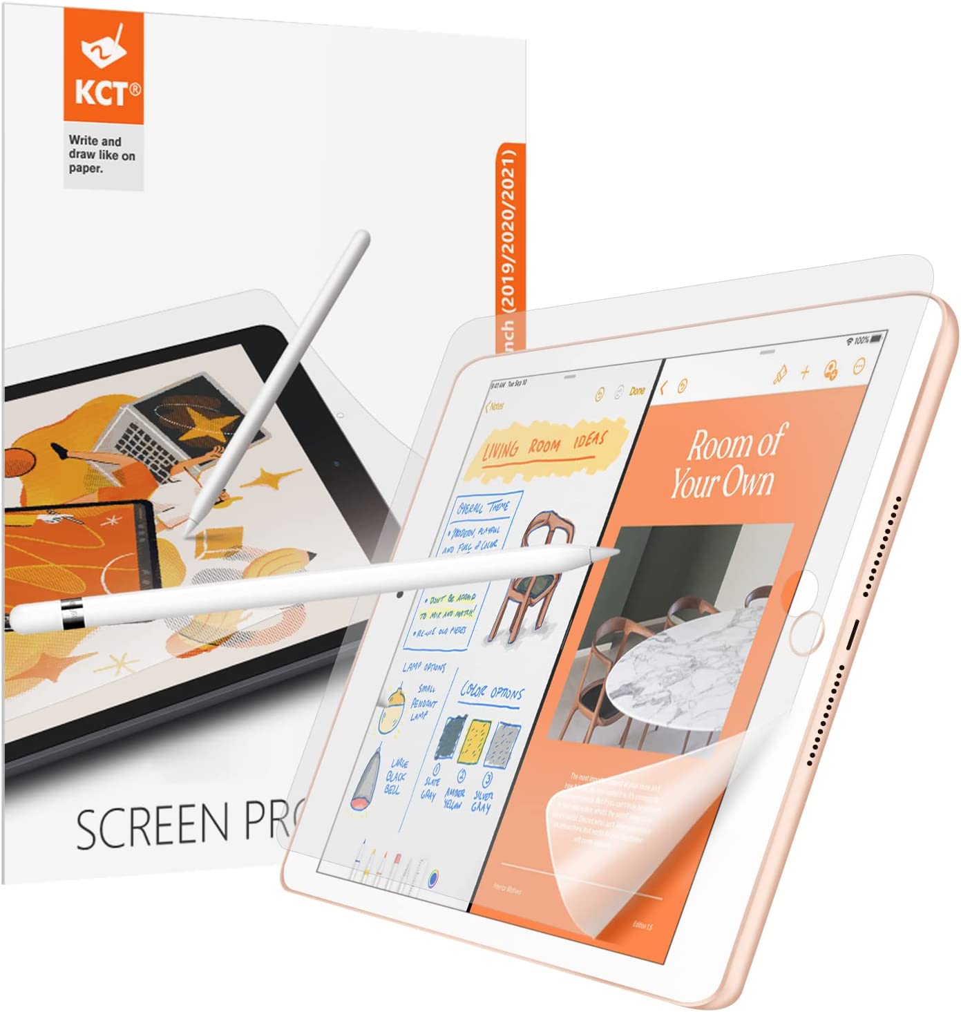 KCT [2 PACK] Paperfeel Screen Protector Compatible with iPad 9/8/7(10.2-Inch, 2021&2020&2019 Model, 9th 8th 7th generation),iPad 10.2 Matte PET Paperfeel Film No Glare Scratch Resistant Paperfeel Protector,Compatible with Apple Pencil