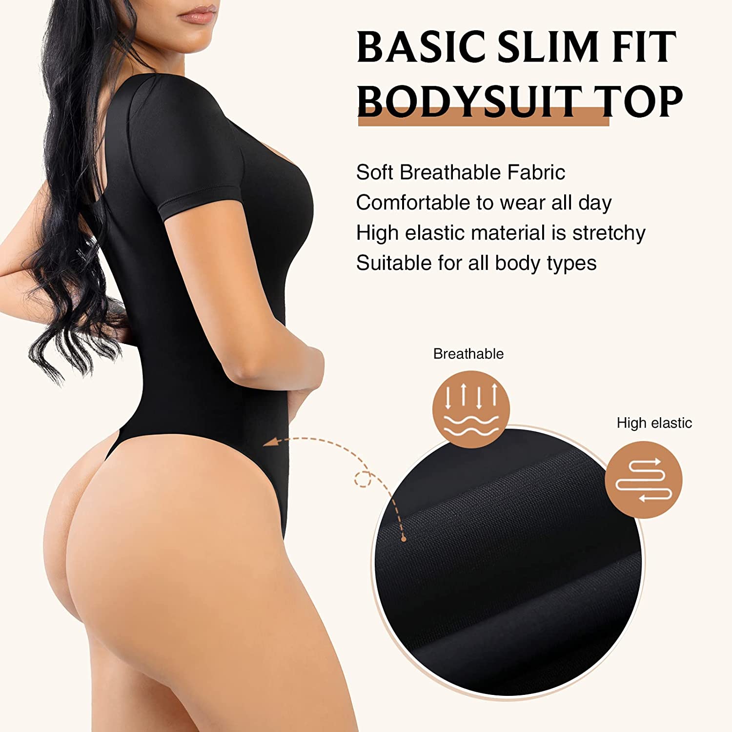 FeelinGirl Bodysuit for Women Tummy Control Seamless Fashion Thong Tops Short/Half/Short Puff/Long Puff Sleeve