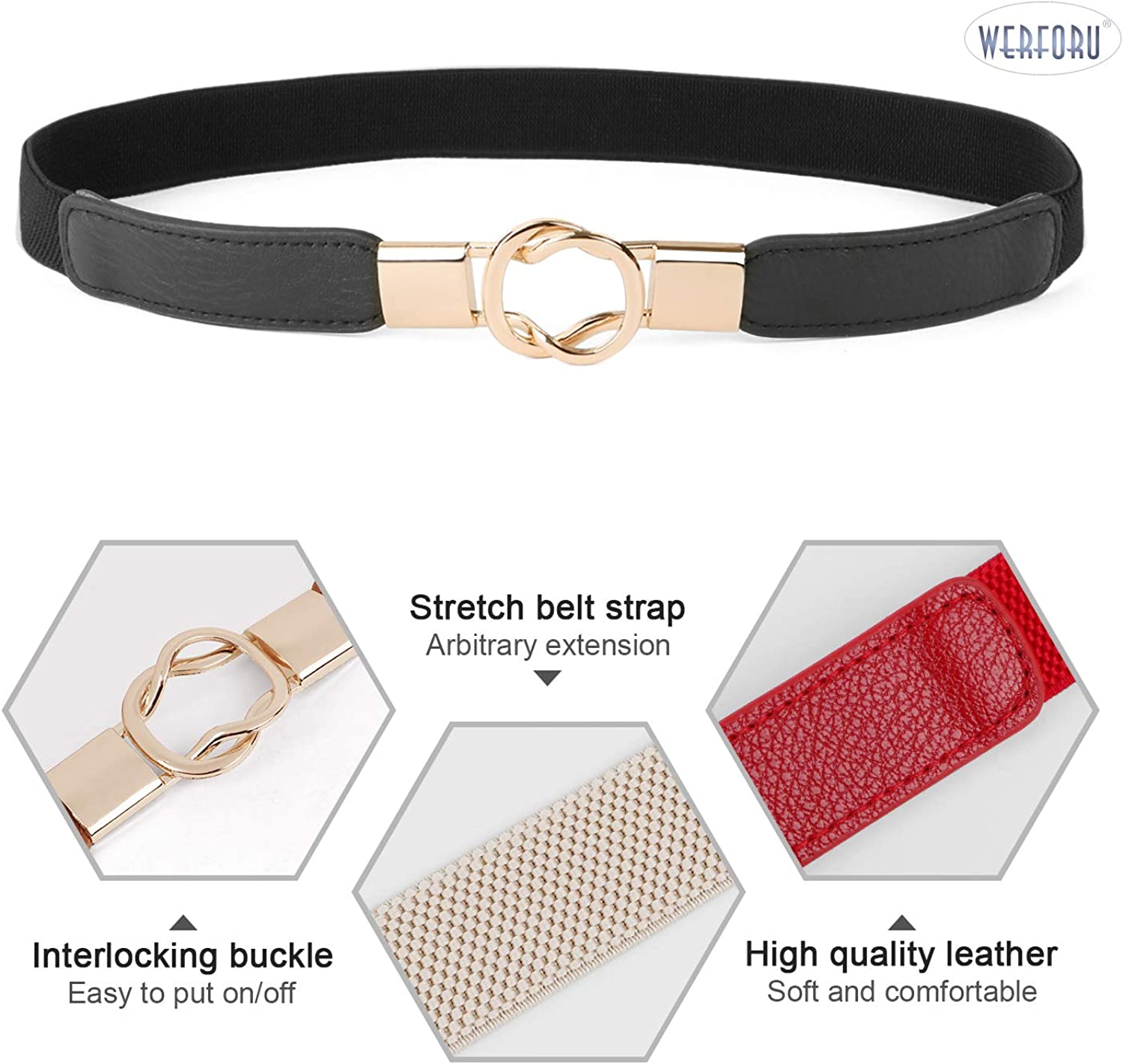 WERFORU Women Skinny Belt for Dresses Retro Stretch Ladies Waist Belt Plus Size Set of 4