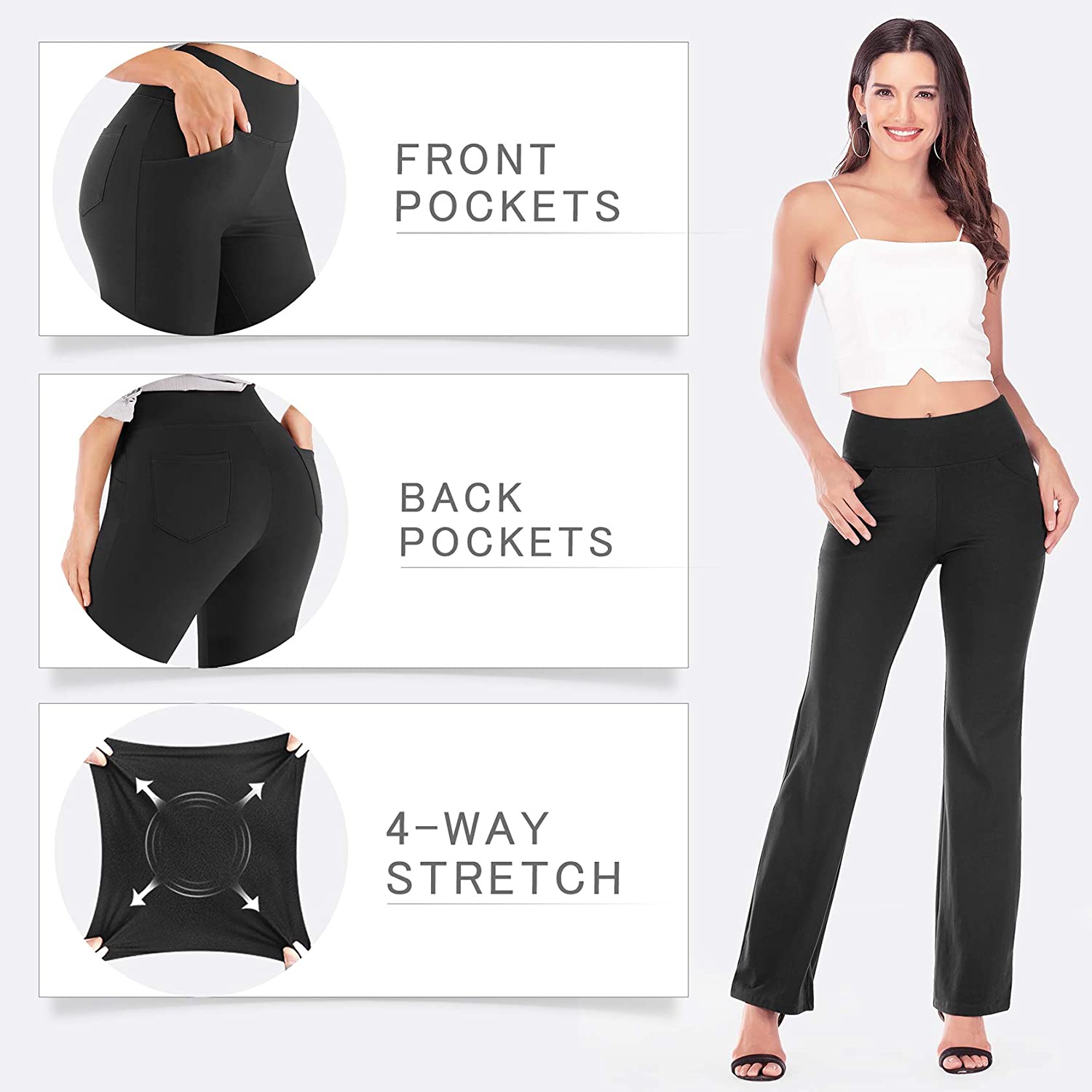 IUGA Bootcut Yoga Pants with Pockets for Women High Waist Workout Bootleg Pants Tummy Control, 4 Pockets Work Pants for Women