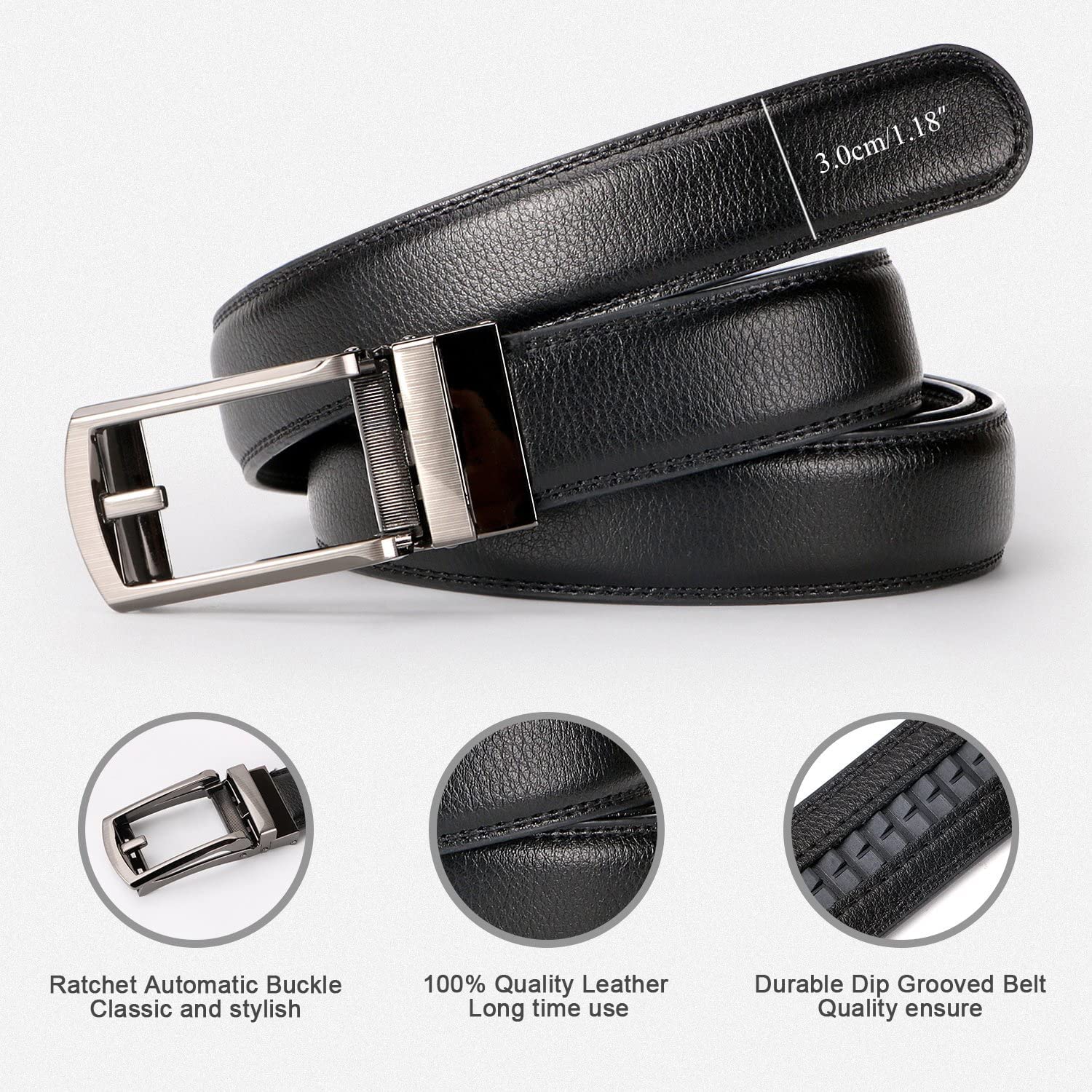 WERFORU Set of 2 Leather Ratchet Dress Belt for Men Perfect Fit Waist Size 22-50 inches with Automatic Buckle