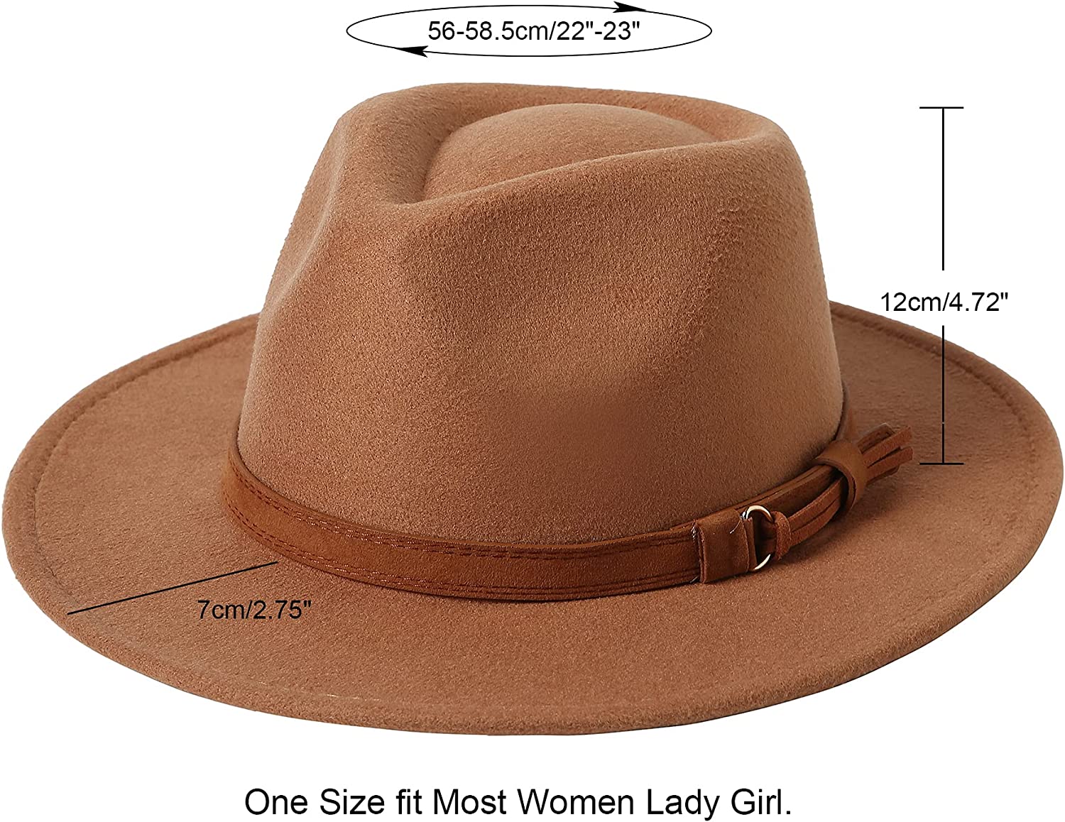 Lanzom Retro Heart Shaped Fedora Hats for Women Wide Brim Felt Panama Hat with Belt Buckle