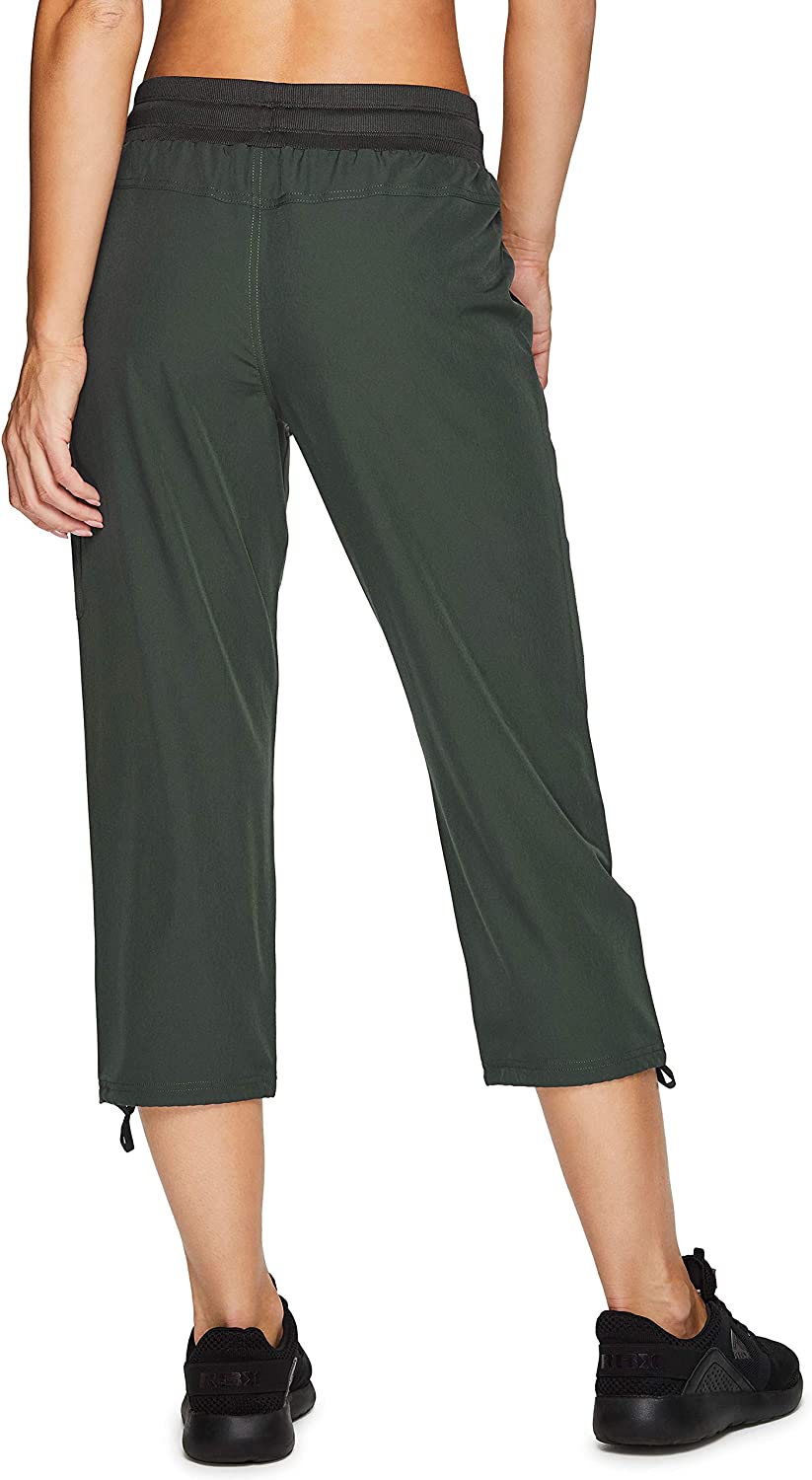 RBX Active Women's Fashion Lightweight Woven Drawstring Cargo Capri Pant with Pockets