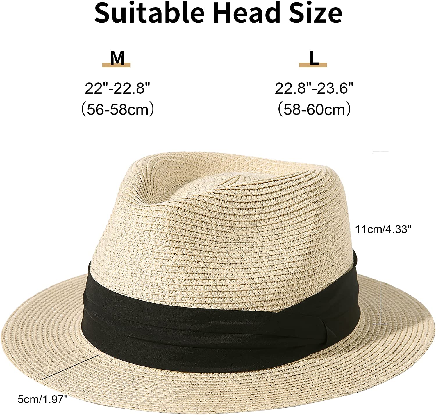 Lanzom Men Women Straw Sun Hat Short Brim Panama Fedora Beach Sun Hat Vacation Packable Roll Up Summer Hat