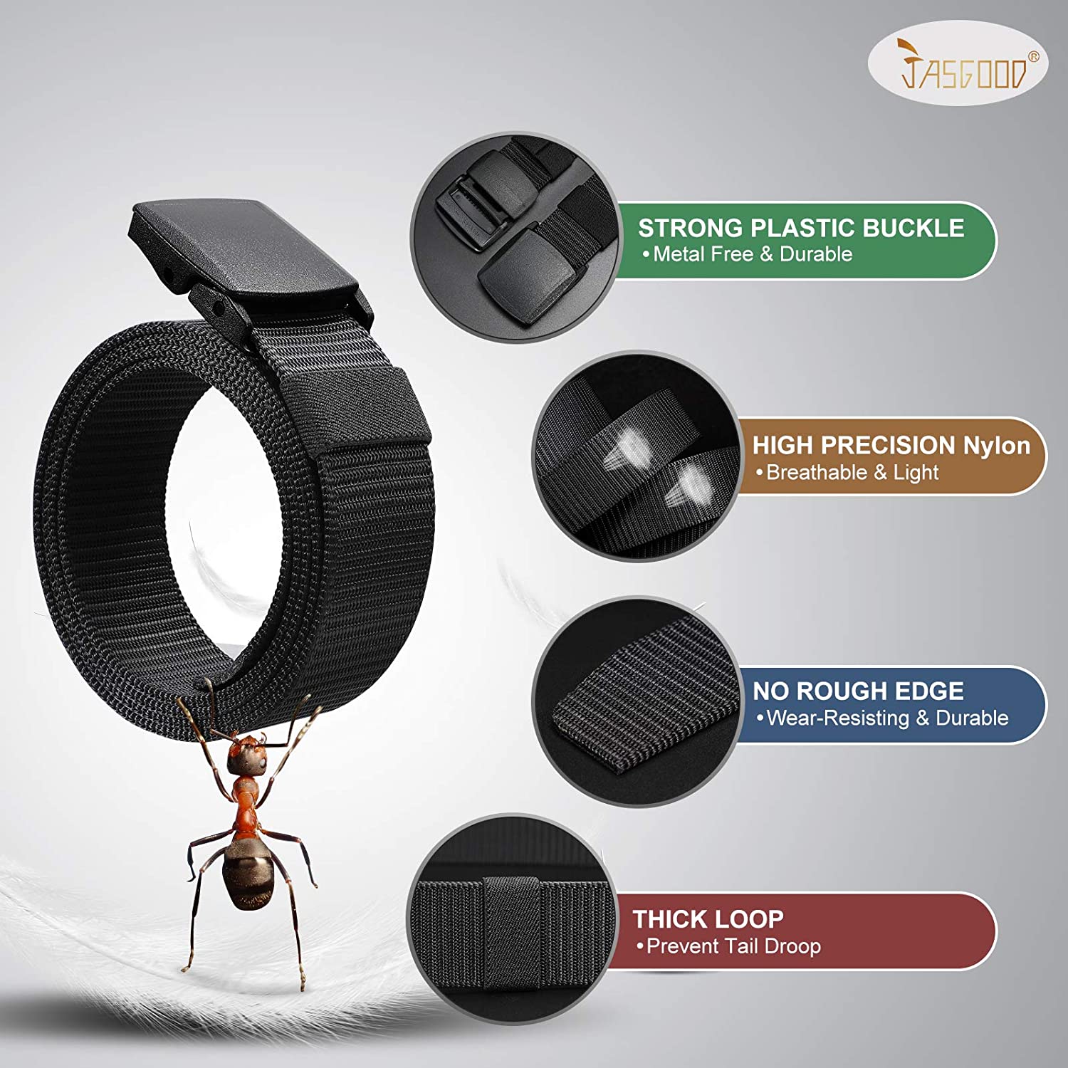 JASGOOD Nylon Military Tactical Men Belt 2 Pack Webbing Canvas Outdoor Web Belt with Plastic Buckle gift for Men