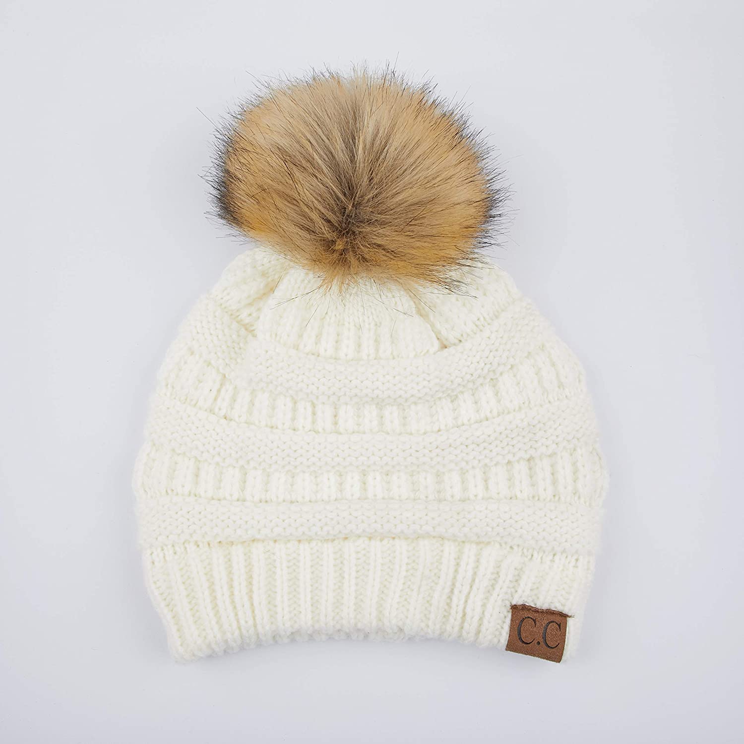 C.C Hatsandscarf Exclusives Unisex Solid Ribbed Beanie with Pom (HAT-43)