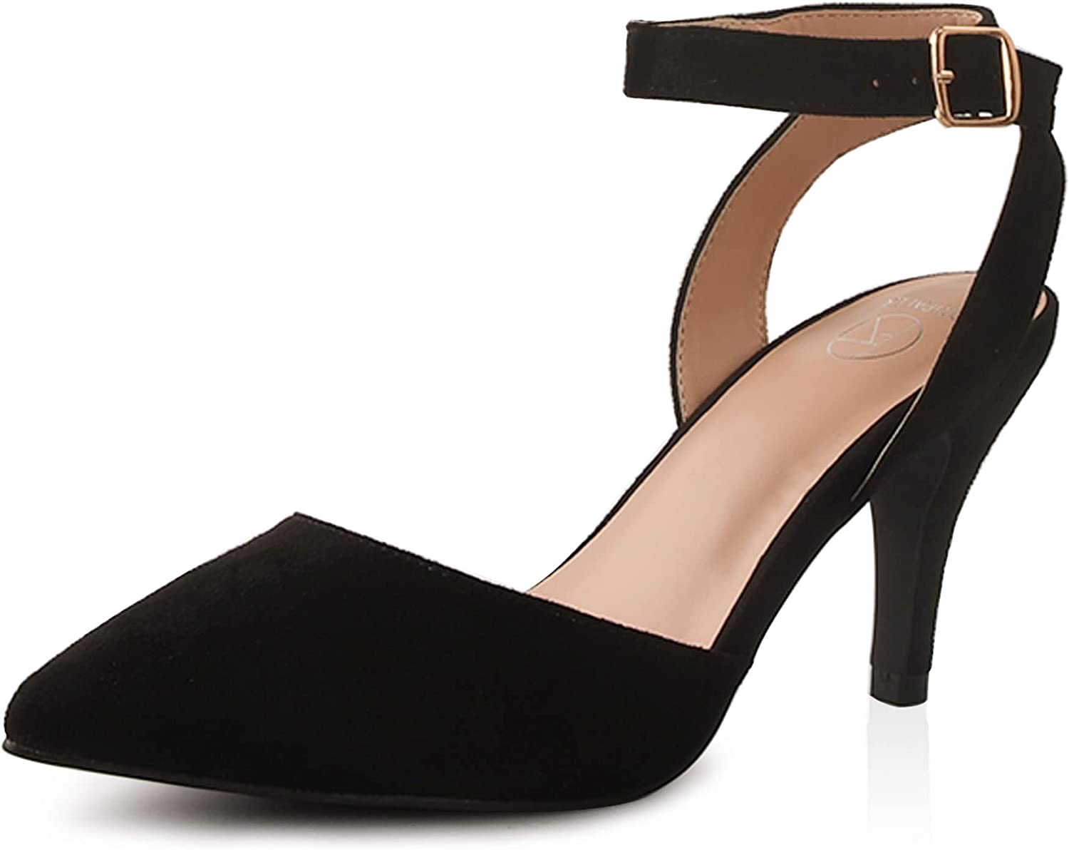 ORIPLALLA Heels for Women Dress Shoes Low Heel Ankle Strap Slingback D'Orsay Non Slip Closed Toe Pumps Wedding Bride