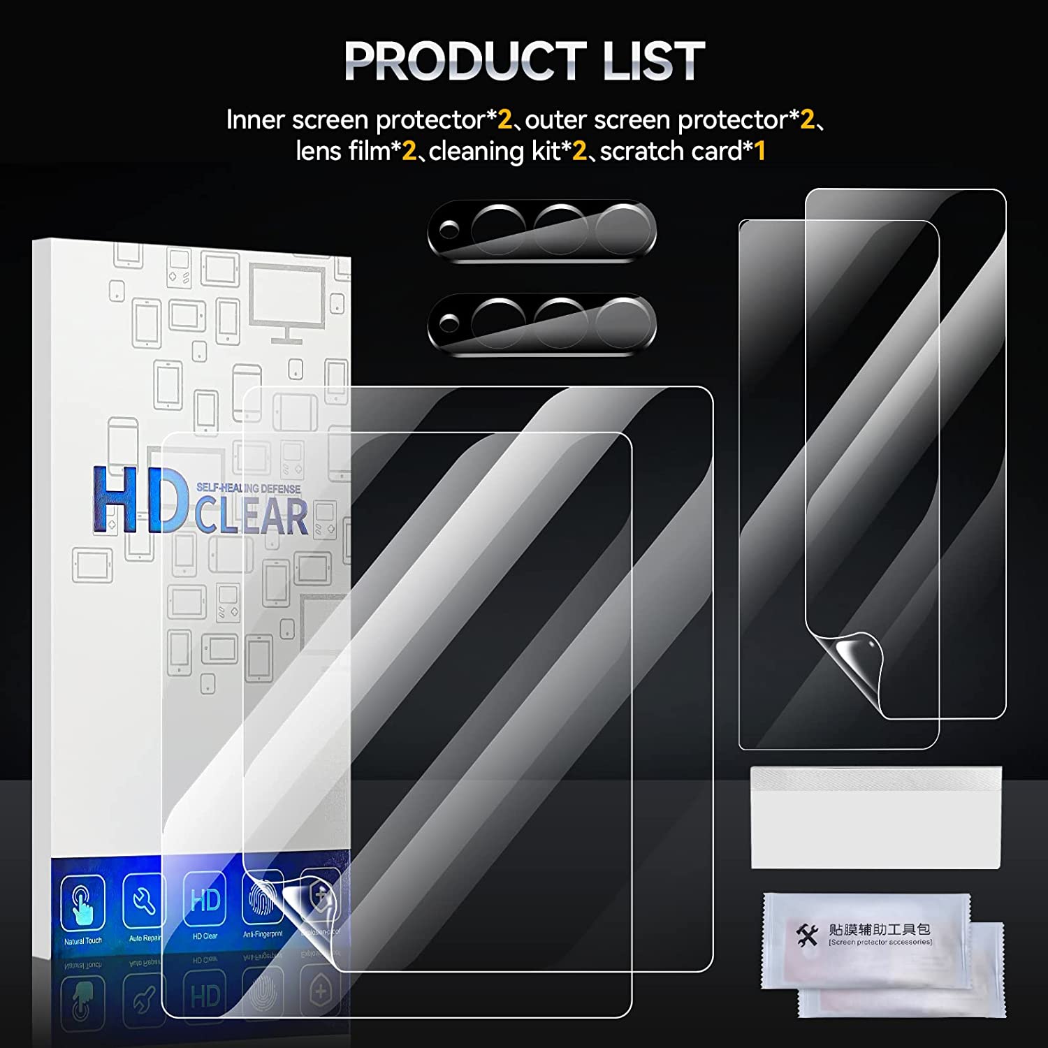 CENMASO [6-in-1]] for Samsung Galaxy Z Fold 4 Screen Protector,2 Pack Front Inner Screen + 2 Pack Tempered Glass Camera Lens Protector TPU 3D Soft Protective Film for Samsung Z Fold 4-Transparent
