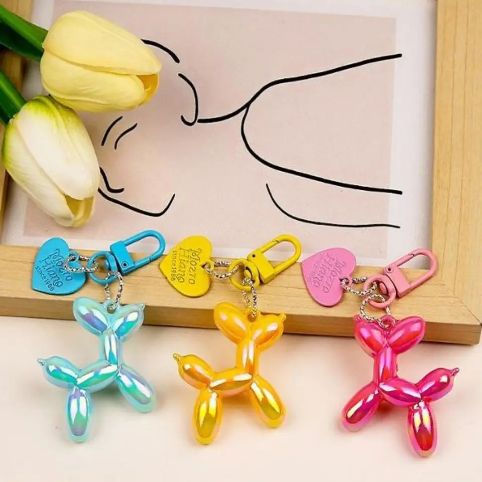 Heart Puppy Balloon Keychain Y2K Gold-plating Balloon Acrylic Dog Keyring Colorful Funny Dog Balloon Keychain Backpack Decor
