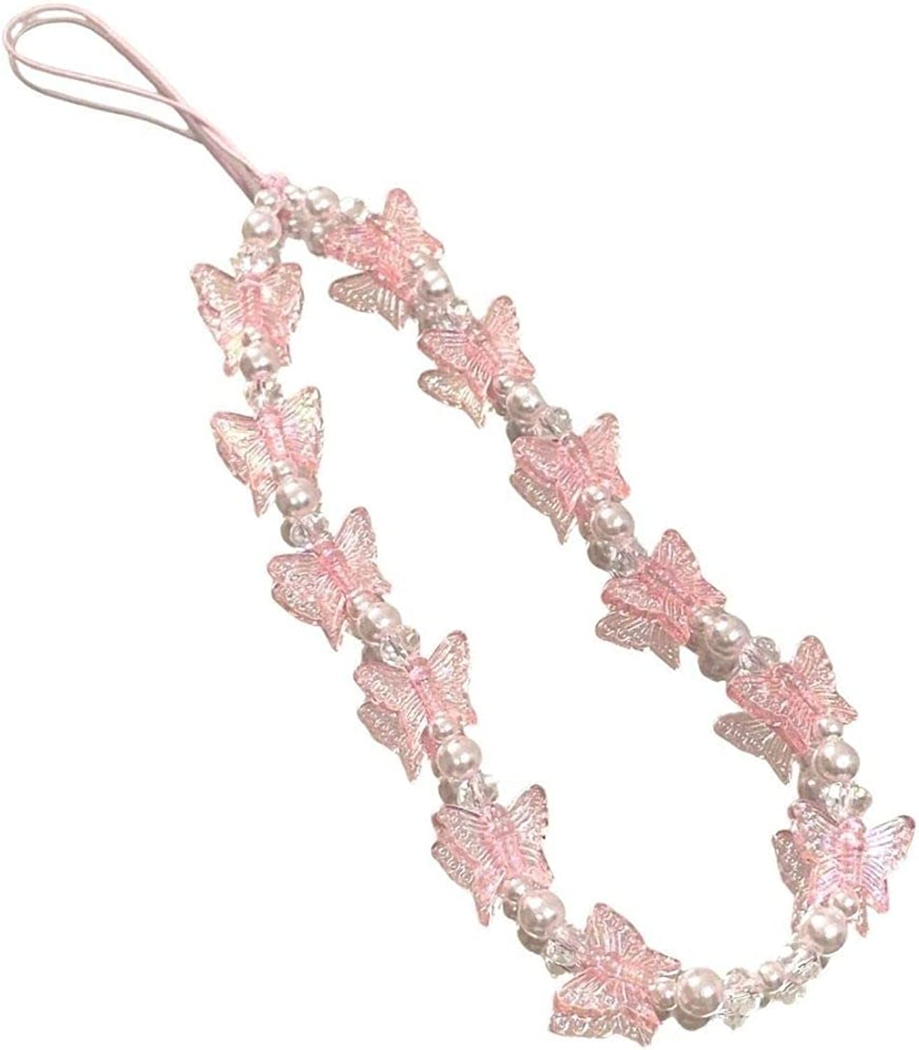 Fuqimanman2020 1-2 PCS Natural Stone Cell Phone Lanyard Strap Charms- Handmade Colorful Beaded Butterfly Charms for Women Girl, Rainbow Keychain