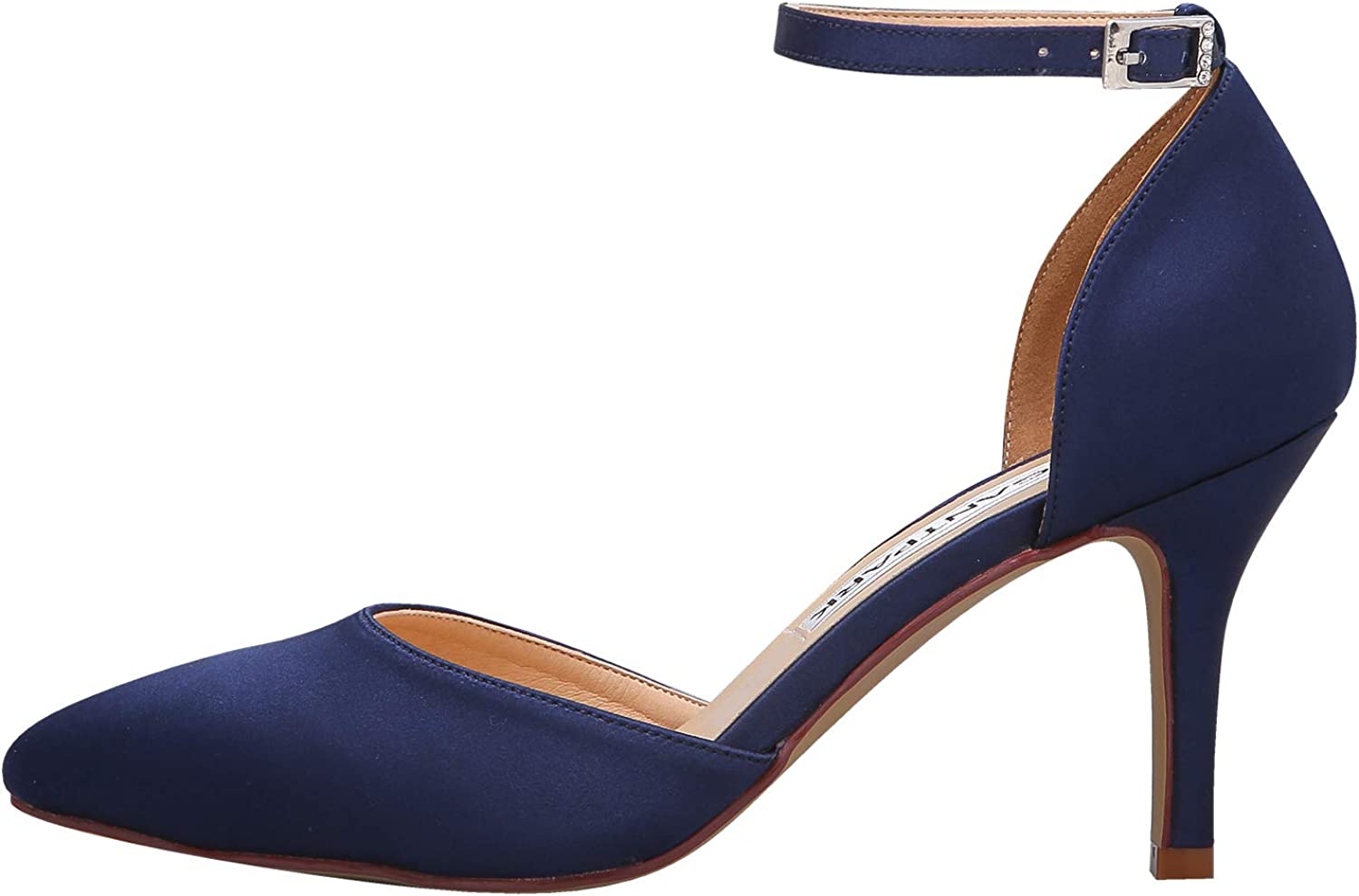 ELEGANTPARK Women Pointed Toe High Heel Pumps Satin Ankle Strap Wedding Bridal Evening Party Dress Shoes