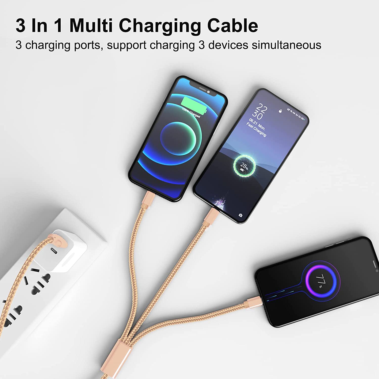 Multi Charging Cable, 4Pack/4FT 3 in 1 Fast Charging Cord Adapter with USB-C, Type C/Micro USB Port Connectors, Nylon Braided Universal Multiple USB Cable for Cell Phones, Android Devices - Red