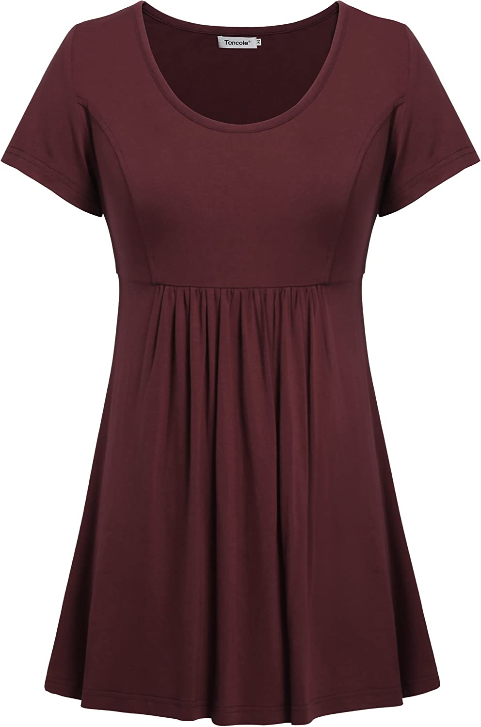 Tencole Womens Short Sleeve Summer Tunic Tops for Leggings Loose Fit Hide Belly Shirts Empire Waist Casual Tops