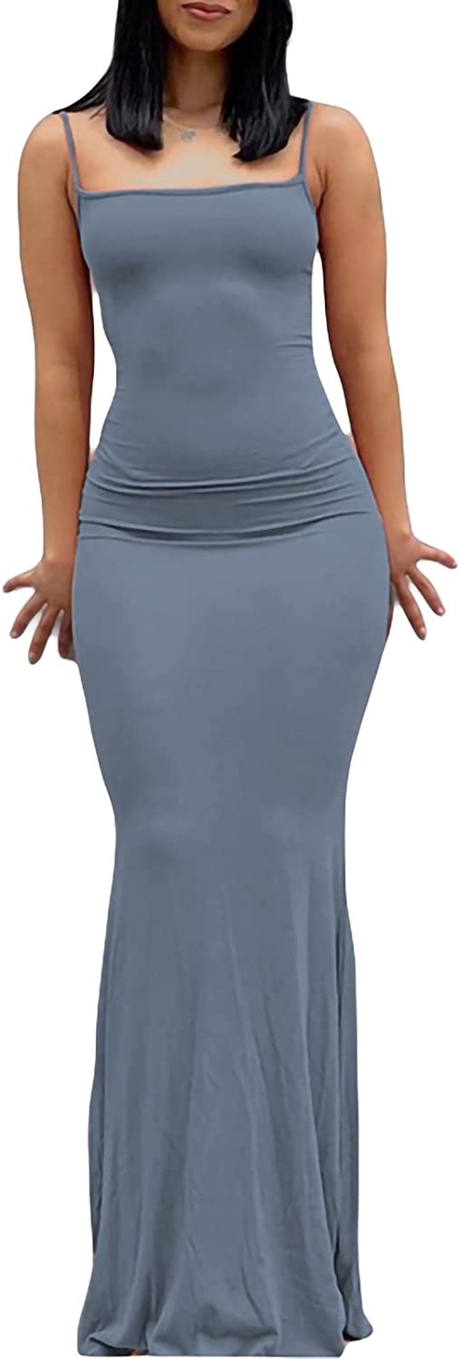 Women Spaghetti Strap Casual Maxi Dresses Sleeveless Cami Dress Party Club Bodycon Dress